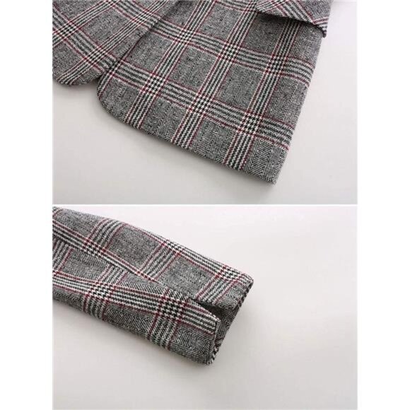 Women's Notch Lapel 2 Button Boyfriend Blazer Suit Houndstooth Plaid Jacket Coat - Picture 5 of 6